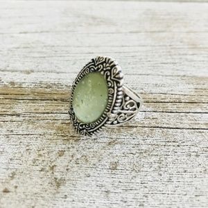 Boho Ornate Sterling Silver Roman Glass Ring